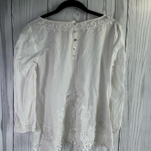 Anthropologie Maeve Lavinia Beaded Embriorered Top White Floral Women’s Size 0 - Picture 3 of 8